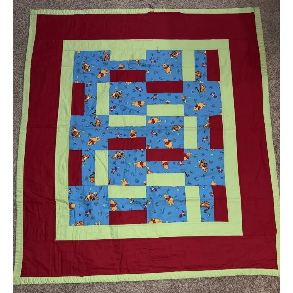 Winnie The Pooh & Friends Hand Made Patchwork Throw / Crib Quilt Blanket 51”x45”